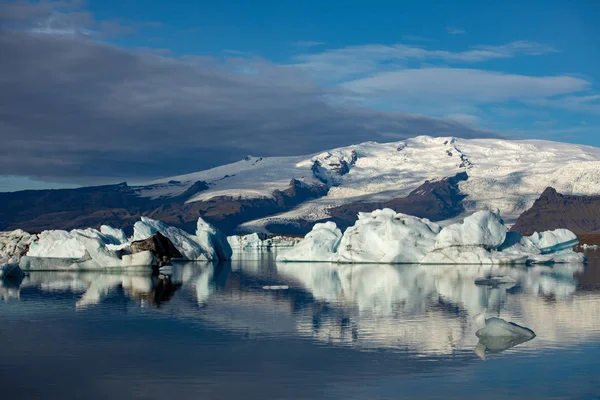 Lagune Glace Islande Vue Givrée Ensoleillée Fjord Des Icebergs Glace — Photo