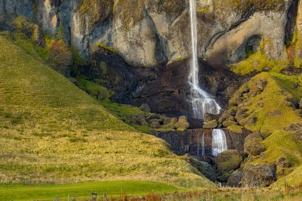 Vue Une Cascade Islande Flux Eau Haut Bas — Photo