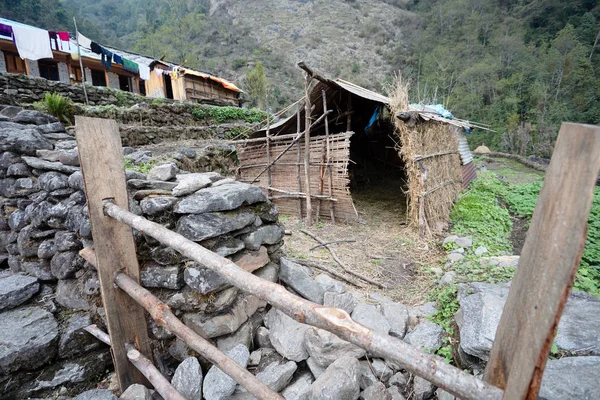 View of the mountain villages of Nepal. Life and life of ordinary Nepalese in the highland villages