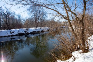 Baharın başlangıcı. Kar erir ve sel başlar. Güneşli bahar günü