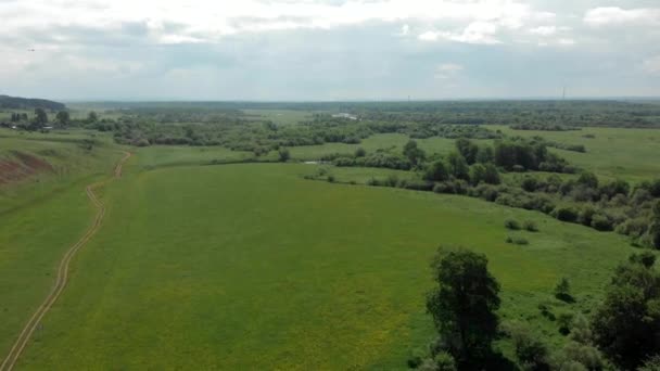 stock video Beautiful top view of green fields. Quadrocopter aerial photography