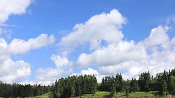 Wolken Lopen Blauwe Lucht Time Lapse Onder Rivier Stroomt Het — Stockvideo