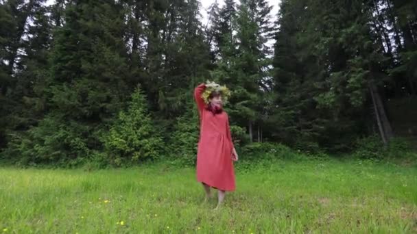 Menina Vestido Nacional Rodopiar Uma Clareira — Vídeo de Stock