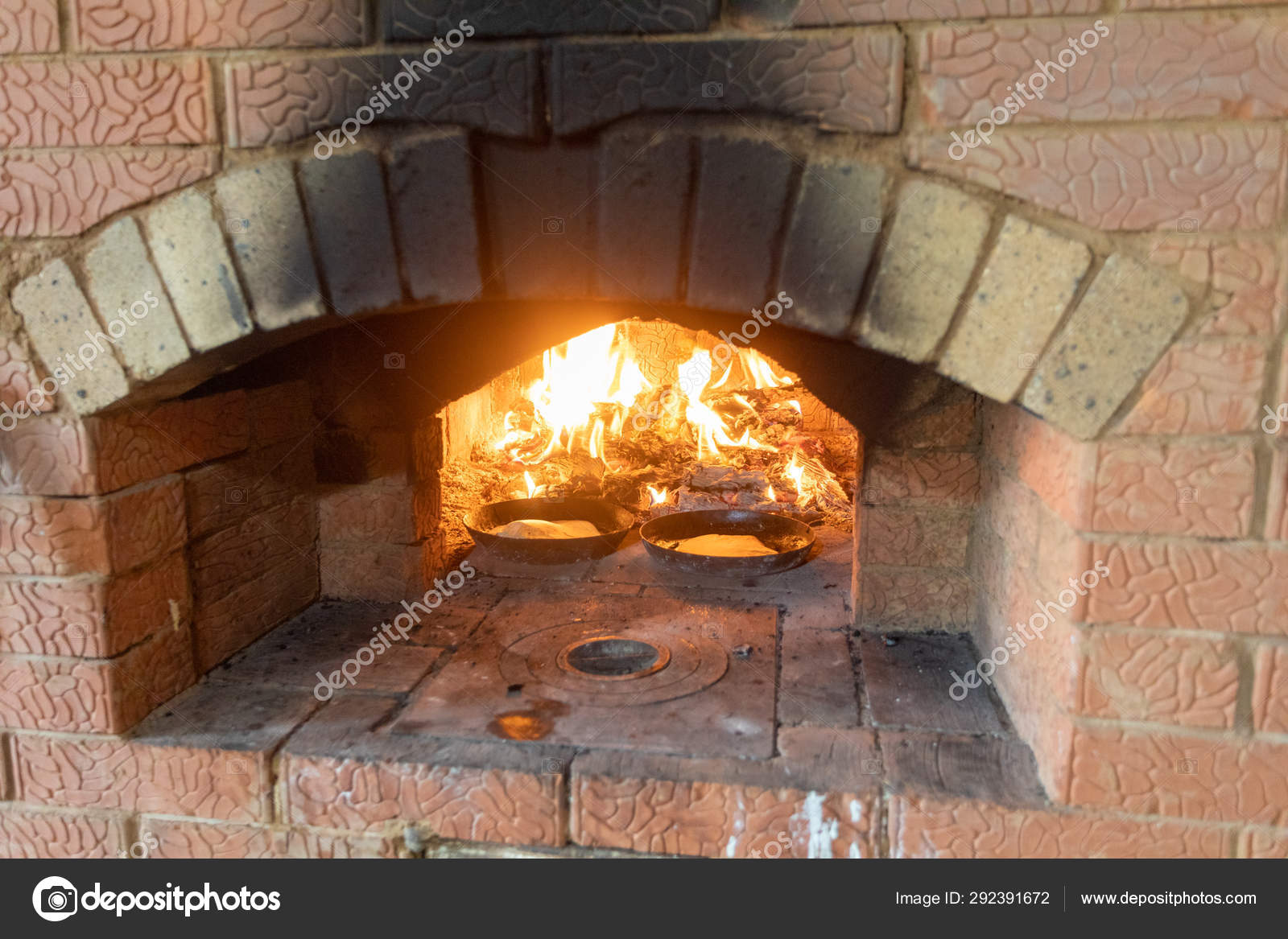 Cooking Fireplace Pancakes Pan Fried Fire Oven Stock Photo
