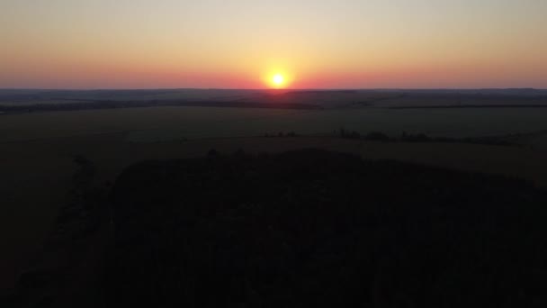 Luchtfotografie Zonsondergang Vlakte Zomer Avond — Stockvideo