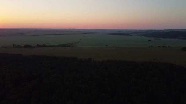 Luchtfotografie Zonsondergang Vlakte Zomer Avond — Stockvideo