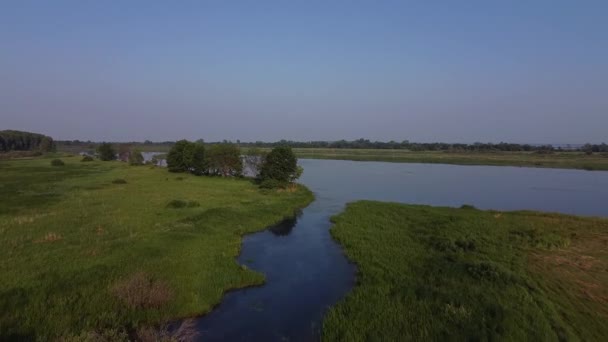 航空摄影 有溢漏和岛屿的河流的顶部视图 — 图库视频影像