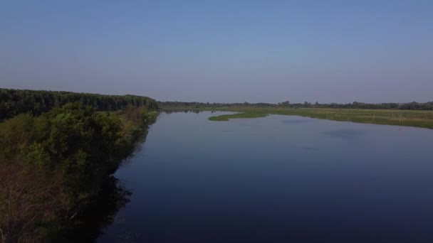 Luftaufnahmen Blick Von Oben Auf Den Fluss Mit Überflutungen Und — Stockvideo