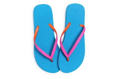 Beyaz arka plan üzerinde izole mavi flip flop. Üstten Görünüm