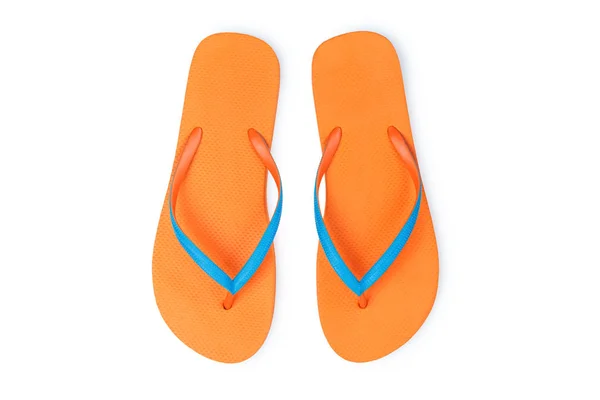 Orange Flip Flops Isolerad Vit Bakgrund Ovanifrån — Stockfoto