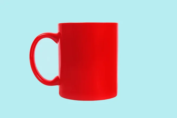 Rode Keramische Koffie Mok Geïsoleerd Blauwe Achtergrond Vooraanzicht — Stockfoto