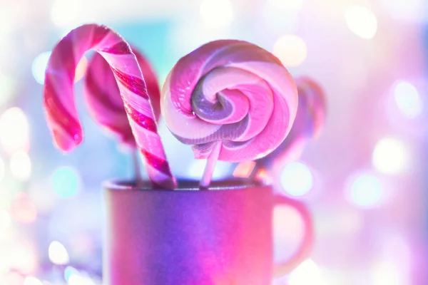 Fondo Navidad Caramelo Bokeh Desenfoque Caña Caramelo Sobre Fondo Borroso —  Fotos de Stock
