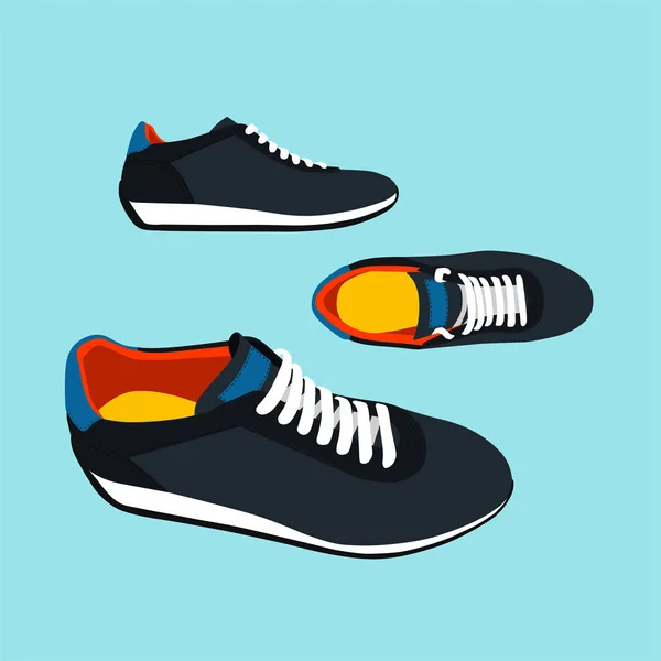 Set Zapatillas Color Sobre Fondo Azul — Vector de stock