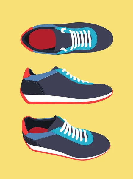 Uppsättning Färgade Sneakers Gul Bakgrund — Stock vektor
