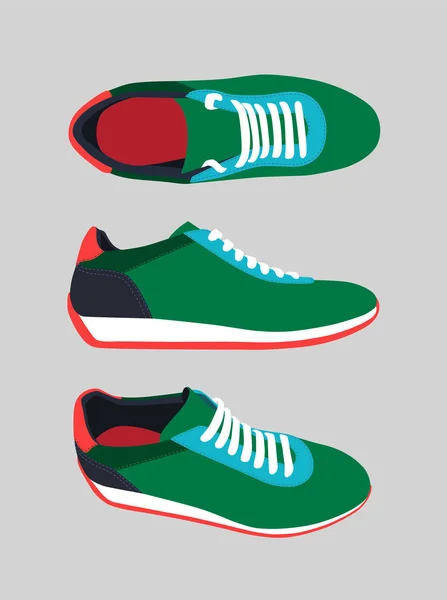 Zöld Cipők Szürke Háttér — Stock Vector
