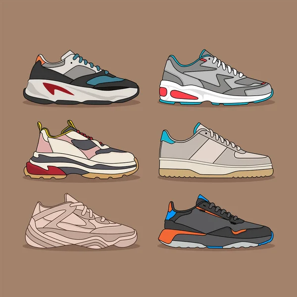 Set Van Moderne Sneakers — Stockvector