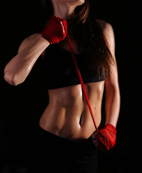 Female Fitness Body Wet Workout Dark Sport Motivation Image Hand — Stock Photo, Image