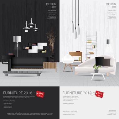 2 dikey Banner mobilya satış tasarım şablonu vektör çizim