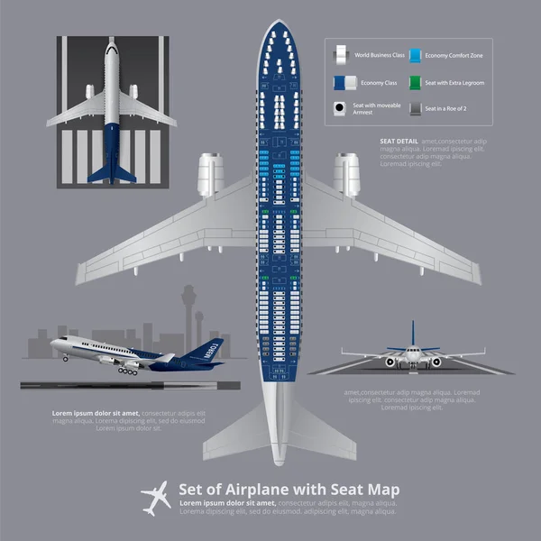 Vliegtuigset Met Seat Map Geïsoleerde Vector Illustratie — Stockvector