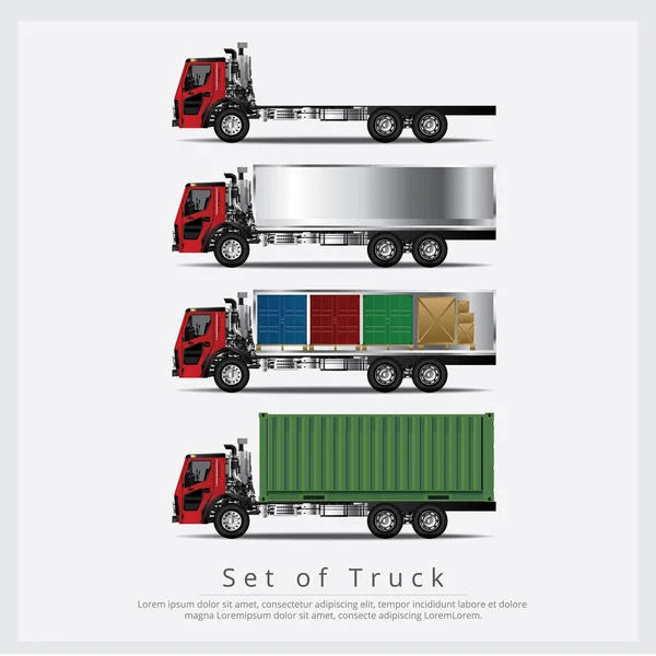 Set Von Lastkraftwagen Transport Mit Container Isolierte Vektorillustration — Stockvektor