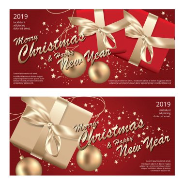 2 banner neşeli Noel ve mutlu yeni yıl şablon vektör çizim arka plan