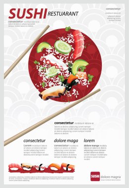 Suşi Restoranı Vektör illüstrasyonunun posteri