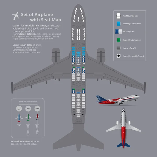 Vliegtuigset Met Seat Map Geïsoleerde Vector Illustratie — Stockvector