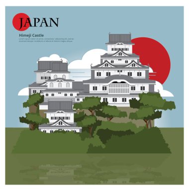 Himeji Kalesi Japonya Landmark ve seyahat konumlar vektör çizim