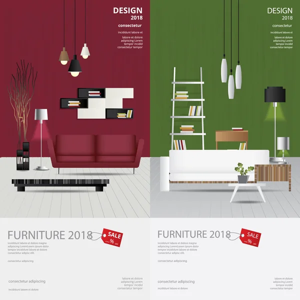 Muebles Verticales Bandera Venta Plantilla Diseño Vector Ilustración — Vector de stock