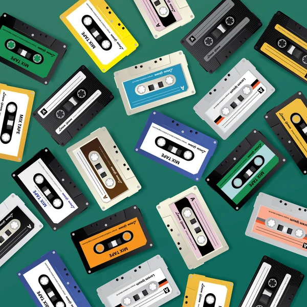 Vintage Retro Cassette Tape Pattern Design Template Vektor Illustration — Stockvektor