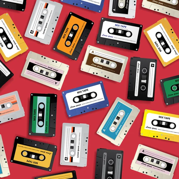 Vintage Retro Cassette Tape Pattern Design Template Vektor Illustration — Stockvektor