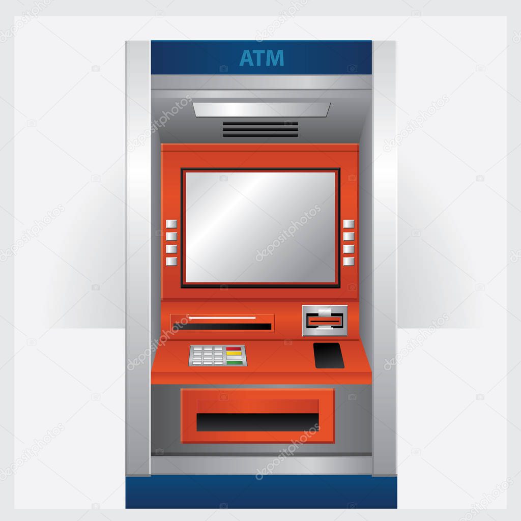ATM Automatic Teller Machine with ATM Card Vector Illustration 