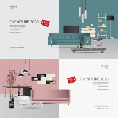 2 Banner Mobilya Satışı Reklamları Fkatman Vektör İllüstrasyonu