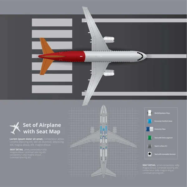 Vliegtuigset Met Seat Map Geïsoleerde Vector Illustratie — Stockvector