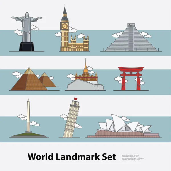 World Landmark Travel Beállított Vector Illustration — Stock Vector