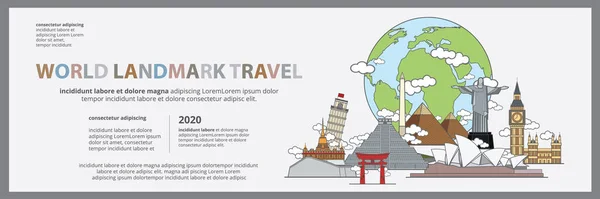 World Landmark Travel Banner Billboard Design Szablon Ilustracja Wektor — Wektor stockowy