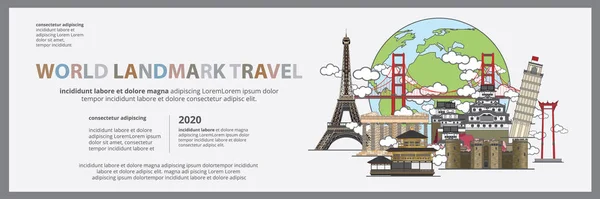 World Landmark Travel Banner Billboard Design Template Vector Illusztráció — Stock Vector