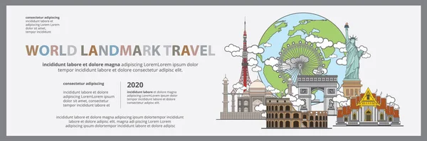 世界ランドマーク旅行バナー ビルボードデザインテンプレートベクトルイラスト — ストックベクタ