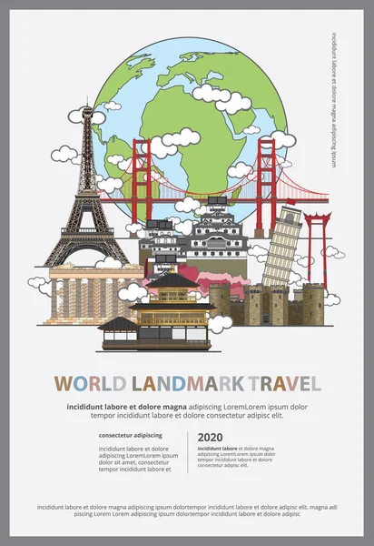 Die World Landmark Travel Poster Design Template Vector Illustration — Stockvektor