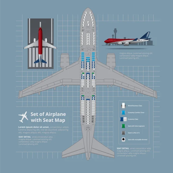 Vliegtuigset Met Seat Map Geïsoleerde Vector Illustratie — Stockvector