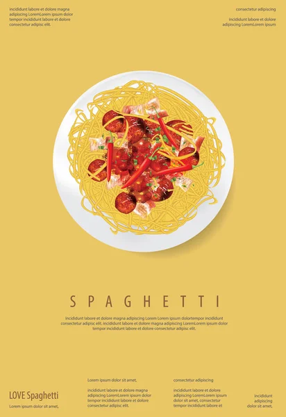 Illustration Vectorielle Modèle Digne Affiche Nourriture Spaghetti — Image vectorielle