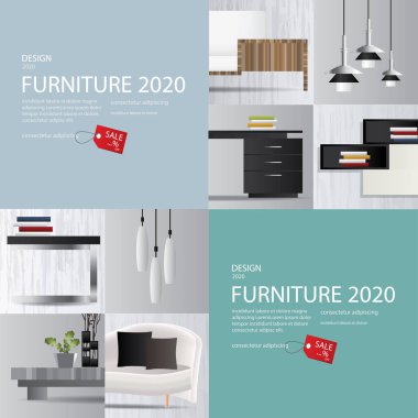2 Banner Mobilya Satışı Reklamları Fkatman Vektör İllüstrasyonu
