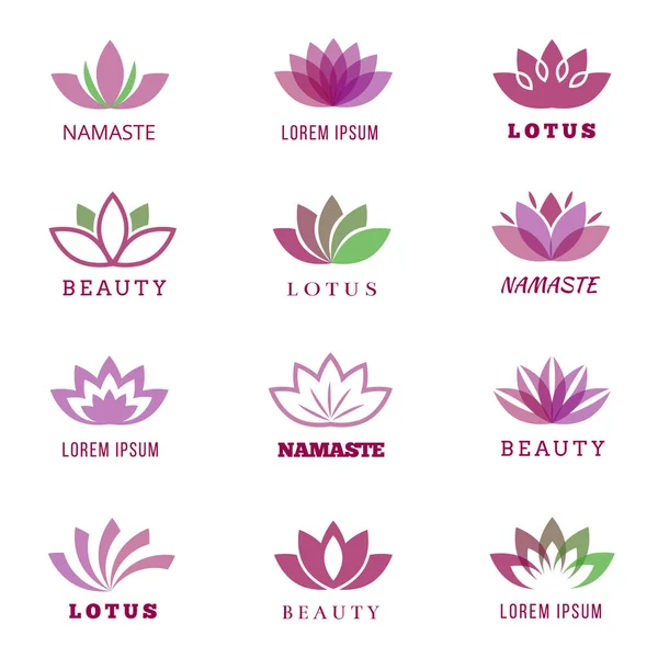 Vector spa, boutique, beauty salon, cosmetician, shop, yoga class, hotel and resort logo set with lotus flowers