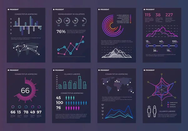 Infographics, brochures vector templates for business reports with line charts and diagrams