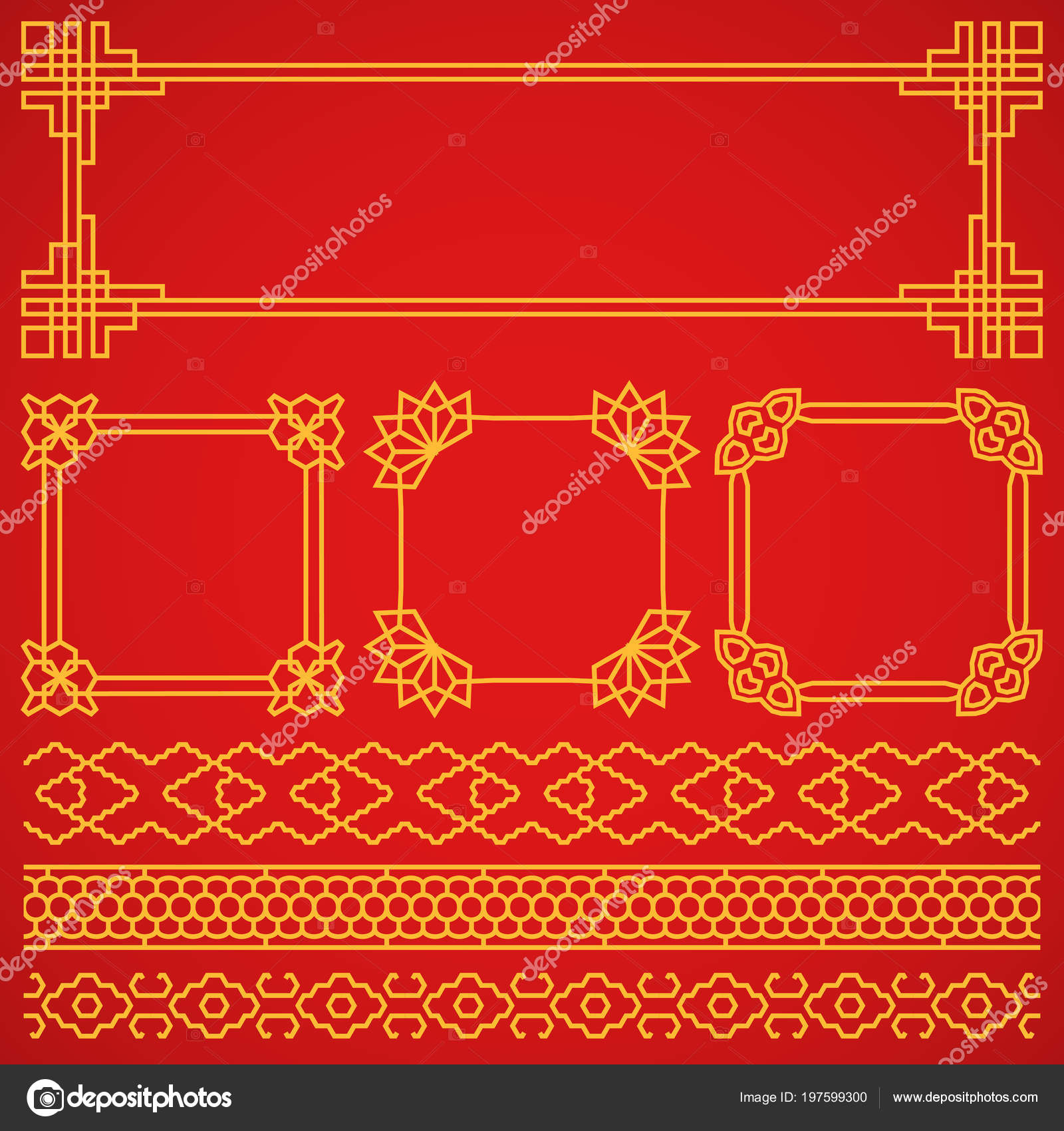 Vector Asian, Korean, Chinese, Japanese Retro Frames, Borders Set Decoration Vector Asian, Korean, Chinese, Japanese Retro Frames, Borders Set Decoration