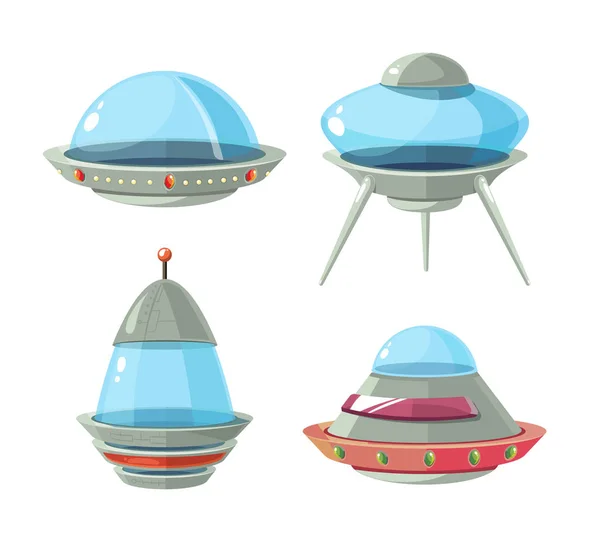 Cartoon alien spaceship, spacecrafts and ufo vector set