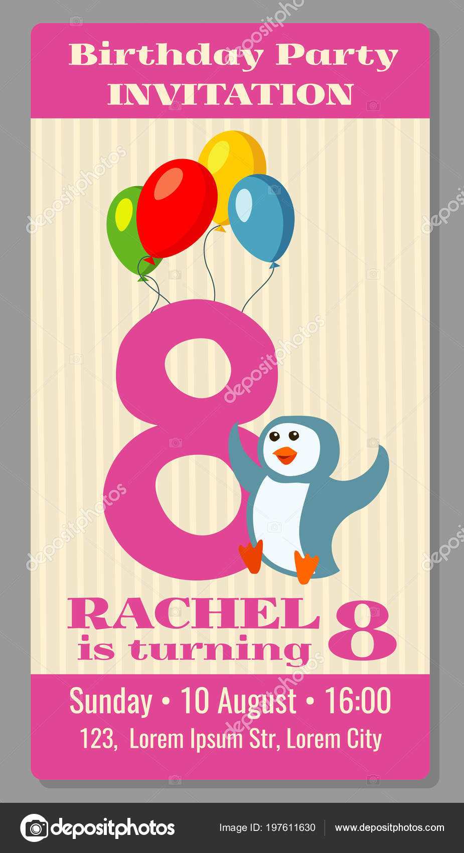 Enfant Anniversaire Fete Dessin Anime Animaux Invitation Image Vectorielle Microone C