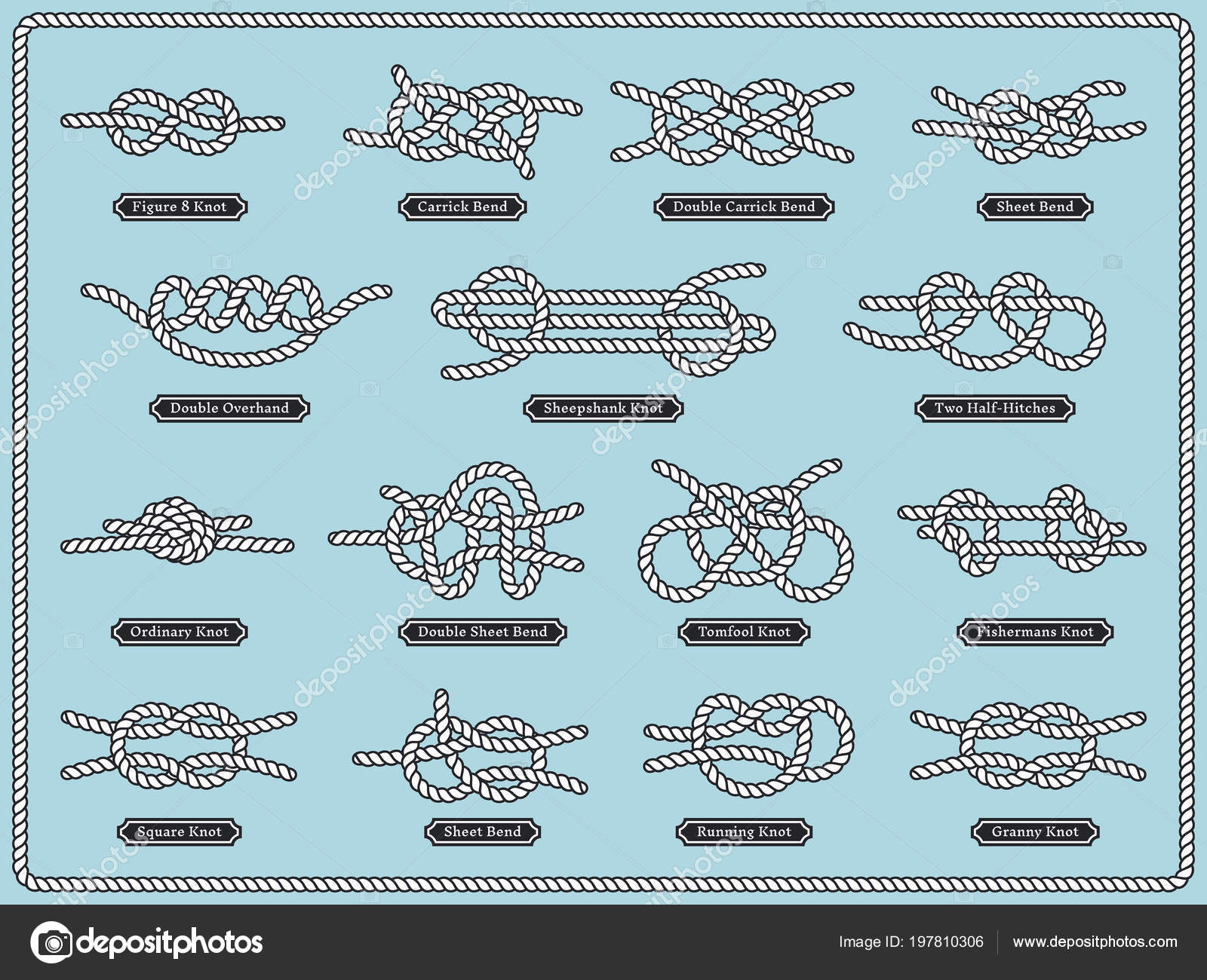 Sailing Rope Knots Vector Set Of Nautical Design Elements Stock