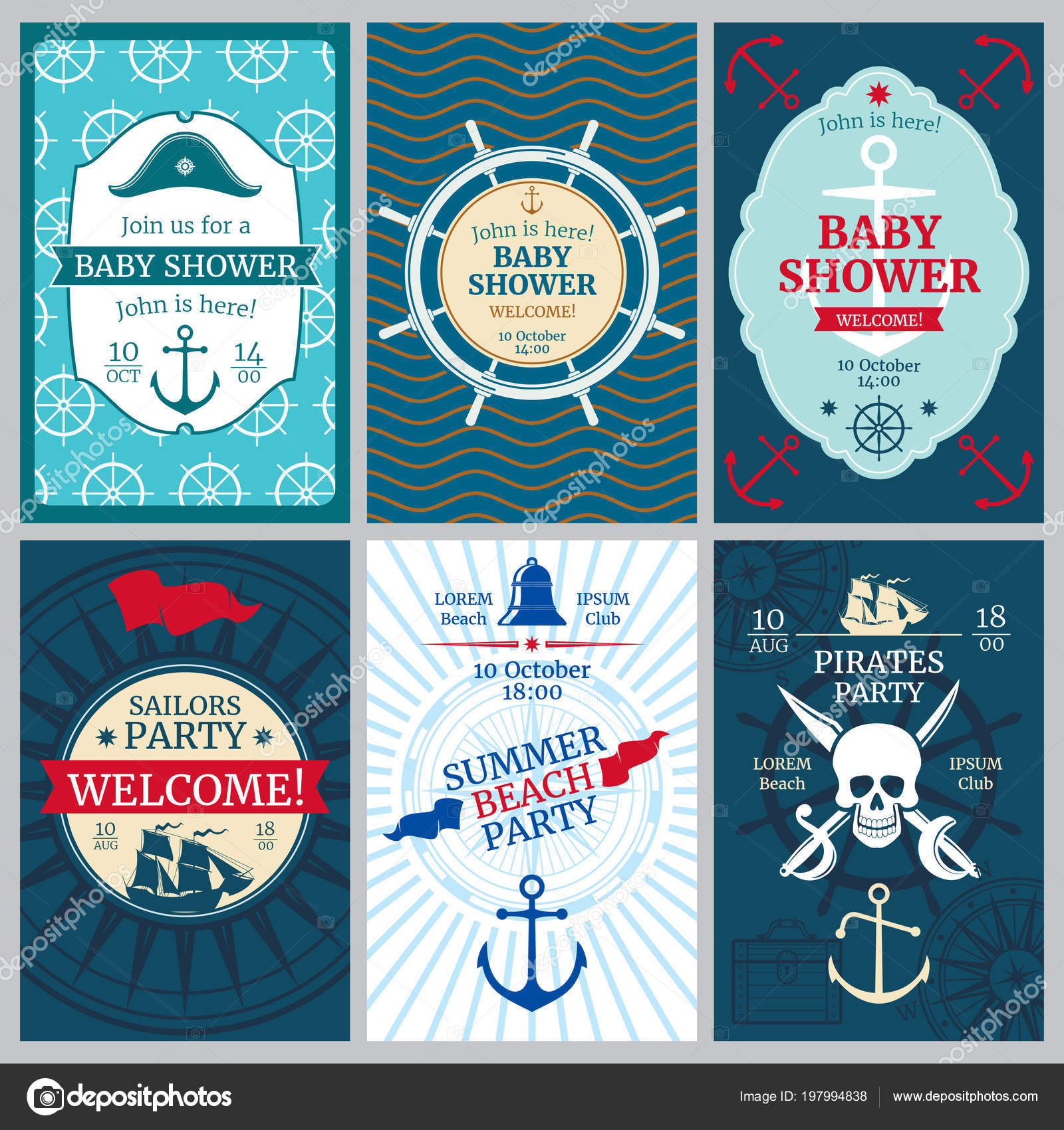 Nautical baby shower, birthday, beach party vector invitation For Nautical Banner Template
