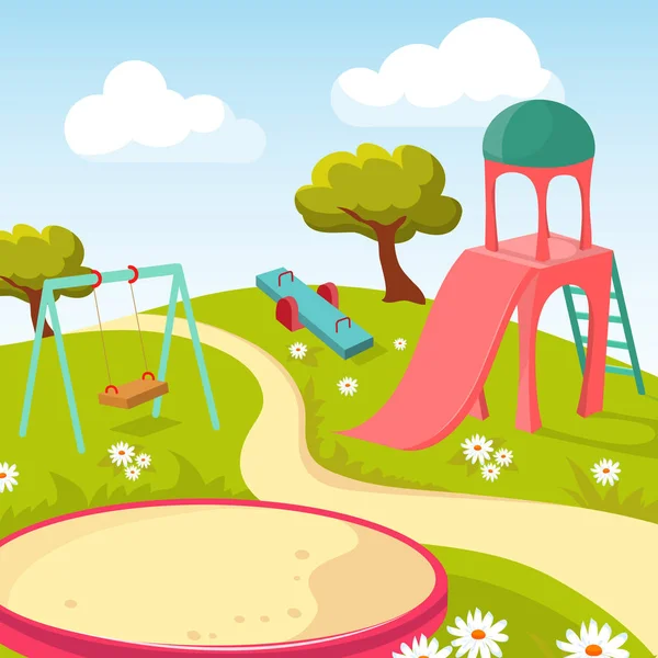 Recreation children park with play equipment vector illustration